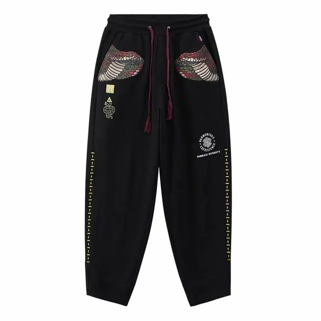 鬼洗 蛇年石器时代贺岁眼镜蛇寓意休闲裤 男款 黑色