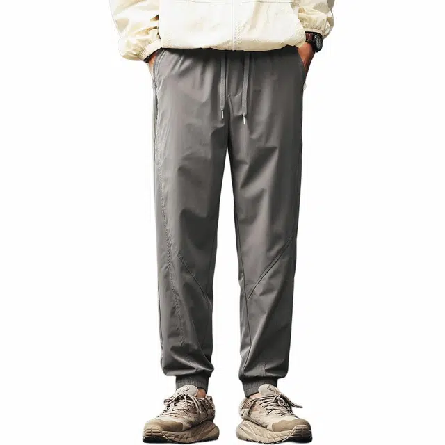 格蓝鹿 美式薄款冰丝透气设计宽松速干潮牌运动束脚长裤休闲裤 男女同款