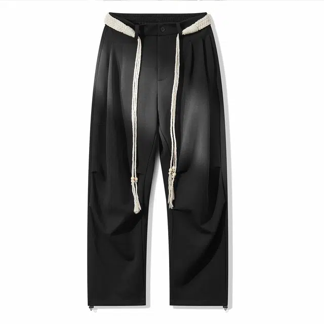 敦煌博物馆 中国结飘带高街针织阔腿伞兵褶皱休闲裤 男女同款