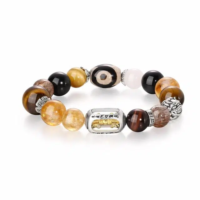 【前途无量】 金六福吉祥 多宝系列 新中式事业运学业运爆棚招财进宝新中式国潮风发晶金刚杵转运#好运天然 虎眼石 手串 男女同款情侣款