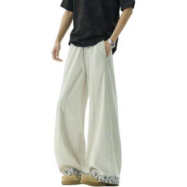 颂希尔 美式高街花边脚口阔腿宽松薄款休闲裤 男女同款