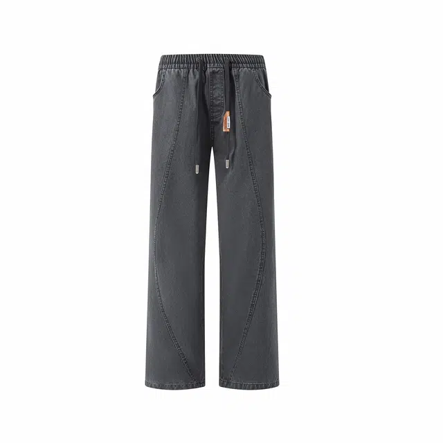 黑马漫画 美式高街做旧全棉拼接设计通勤宽松简约舒适柔软长裤休闲裤 男女同款