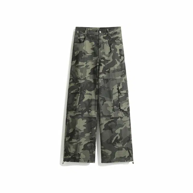 欧路得 美式工装裤潮牌多口袋阔腿休闲裤 男女同款 迷彩色