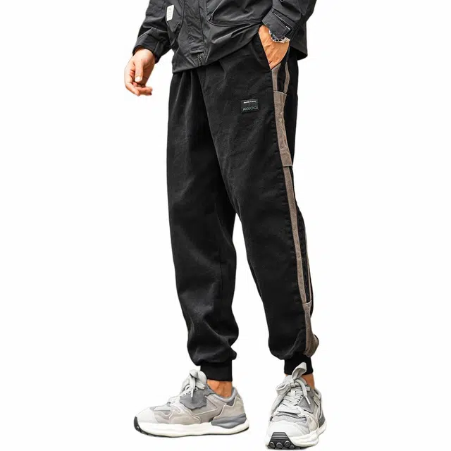 格蓝鹿 春夏 宽松束脚纯色宽松百搭舒适时尚中腰长裤休闲裤 男女同款