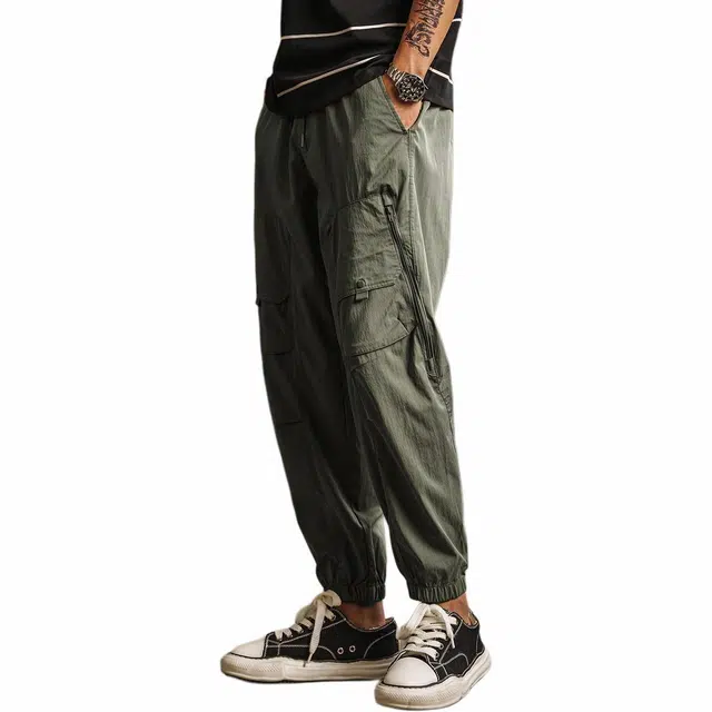 格蓝鹿 薄款纯色宽松潮牌学生党美式束脚松弛感休闲裤 男女同款