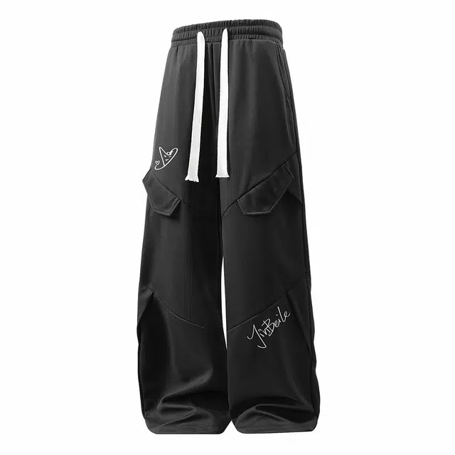 金贝勒 学院风字母印花简约图案系带休闲裤 男女同款