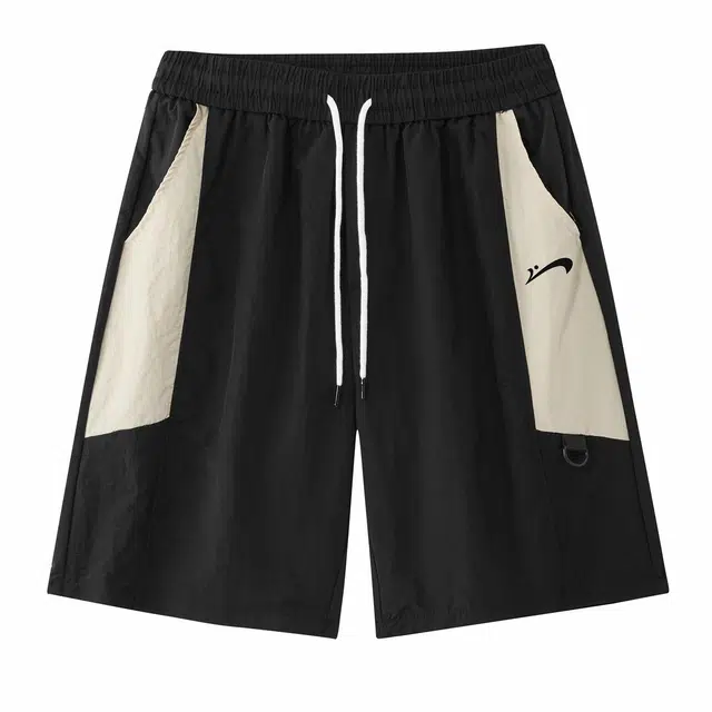 贵人鸟 美式拼色系带百搭运动舒适直筒五分休闲短裤 男女同款