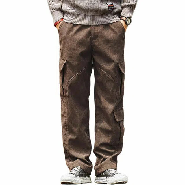 格蓝鹿 灯芯绒工装裤美式复古潮牌城市机能纯色宽松中腰直筒休闲裤 男女同款