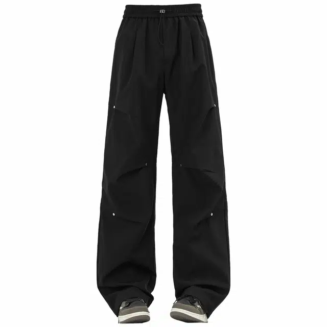 吾皇猫 美式复古纯色简约基础款伞兵户外长裤子学院风直筒宽松无性别冰丝薄款凉感工装休闲裤 男女同款 黑色