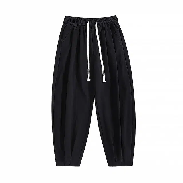 吾皇猫 美式复古高街纯色宽松束脚裤系带休闲裤 男女同款