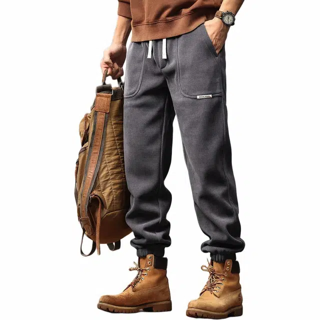 格蓝鹿 春夏 极简风宽松潮牌运动长裤高端复古松弛感软糯雪尼尔小众设计感休闲裤 男女同款