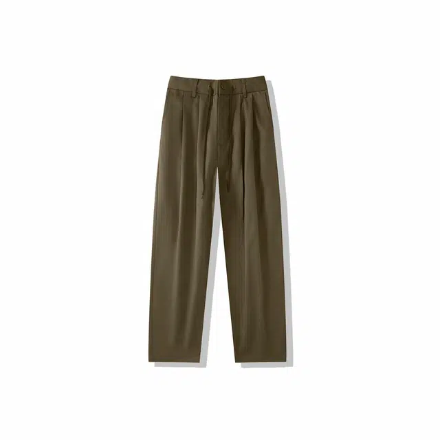 我是大卫 日系直筒褶皱原宿风百搭休闲裤 男女同款 卡其色