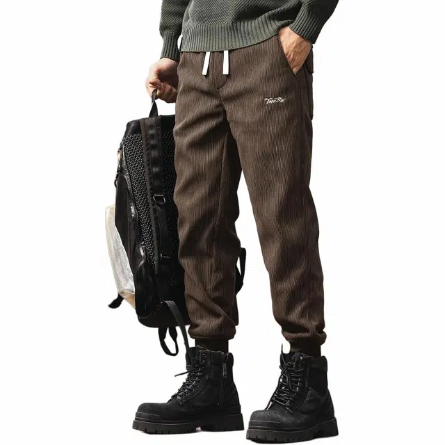 格蓝鹿 春夏 潮牌柳叶弯刀宽松运动日常通勤哈伦卫裤高端潮流设计感美式条纹灯芯绒休闲裤 男女同款 基础色（黑灰白等）