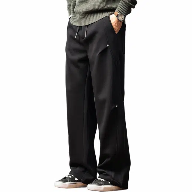 格蓝鹿 美式复古简约纯色伐木宽松显高显瘦直筒潮牌长裤休闲裤 男女同款