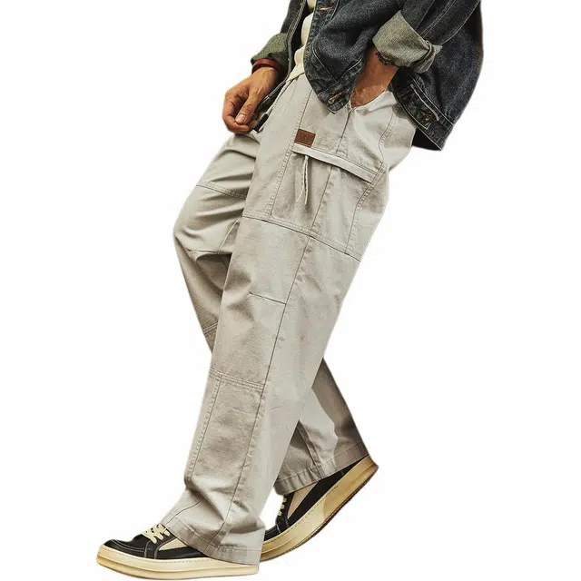 格蓝鹿 学生宽松日常通勤直筒高街潮流设计感潮牌巴黎灰徒步登山长裤休闲裤 男女同款