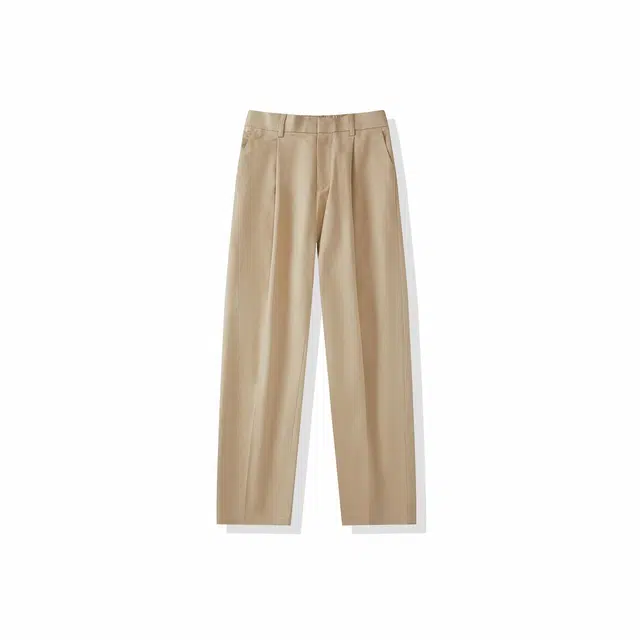 我是大卫 韩版单褶皱直筒百搭设计宽松休闲裤 男女同款 卡其色
