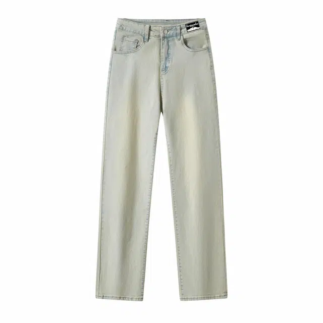 八哥 弯刀微喇牛仔裤经典美式简约基础款宽松直筒复古水洗做旧高腰垂感阔腿长裤休闲弹力日常通勤做旧百搭牛仔裤 男女同款