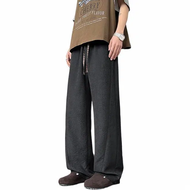 颂希尔 美式纯色宽松直筒运动休闲裤 男女同款