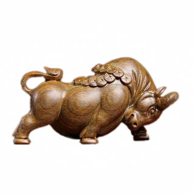 仙友 国潮新中式文玩金钱斗牛简约设计轻奢高级感吉祥如意平安顺遂 绿檀 把件 男女同款情侣款