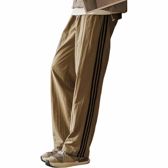 格蓝鹿 宽松直筒侧边条纹垂感运动轻薄速干休闲裤 男女同款