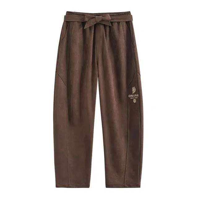 鬼洗 仿麂皮绒刺绣宽松休闲裤 男