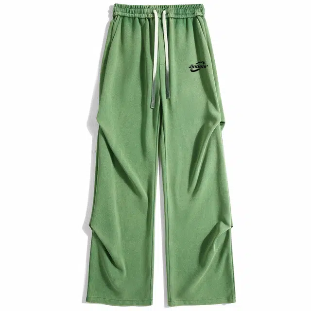 金贝勒 简约纯色高街高品质潮流褶皱工装伞兵降落时尚抽绳系带百搭卫裤直筒弹力阔腿宽松垂感休闲裤 男女同款