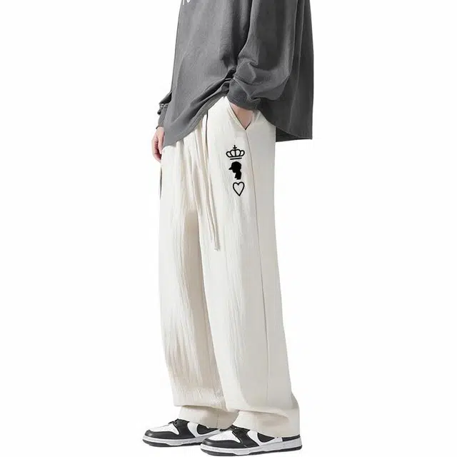 周同学 周杰伦 美式高街基础款纯色裤宽松阔腿百搭拖地针织运动休闲裤 男女同款