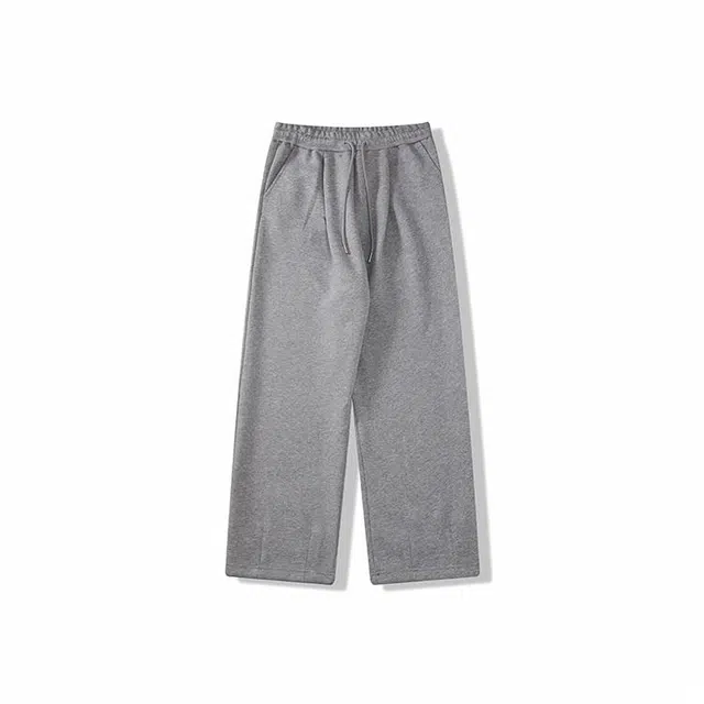 我是大卫 美式高街潮牌宽松灰色重磅松紧腰褶皱直筒休闲裤 男女同款 灰色