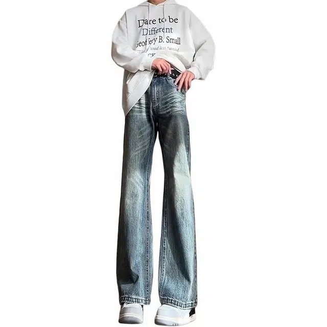 煦加 复古中腰喇叭牛仔裤 男款