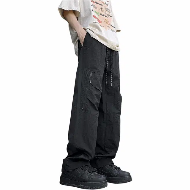 煦加 直筒纯色系带休闲裤 男款