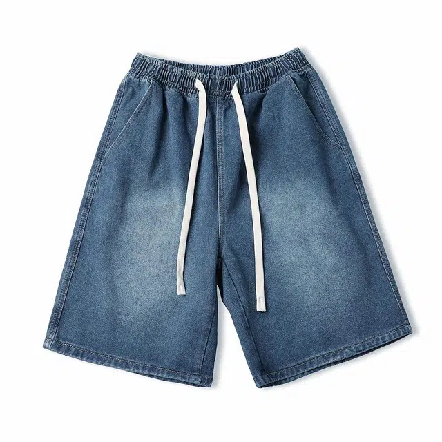 宝米卡 薄款美式裤子宽松五分裤牛仔短裤 男女同款