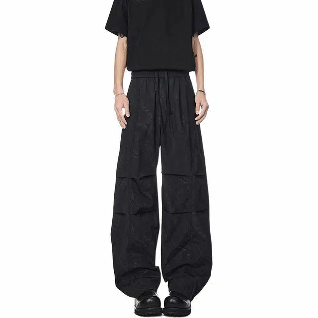 黑马漫画 美式复古宽松阔腿褶皱舒适百搭休闲裤 男女同款