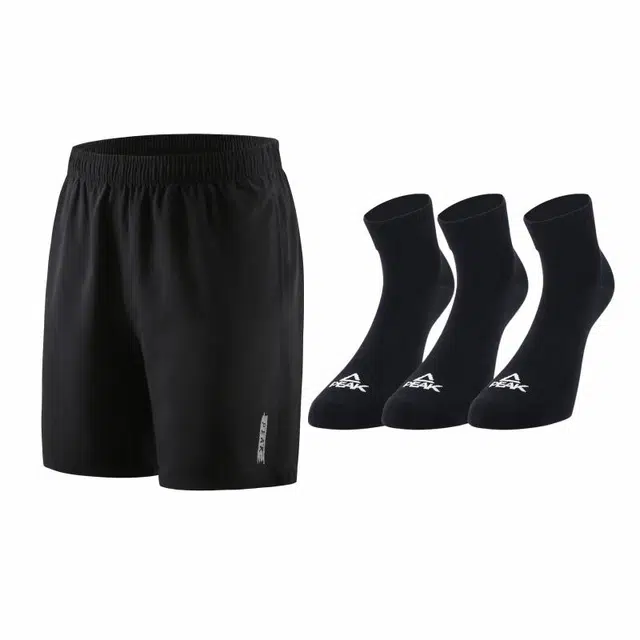 匹克 休闲运动系列 字母印花透气速干五分短裤中筒袜跑步健身休闲运动套装 男款