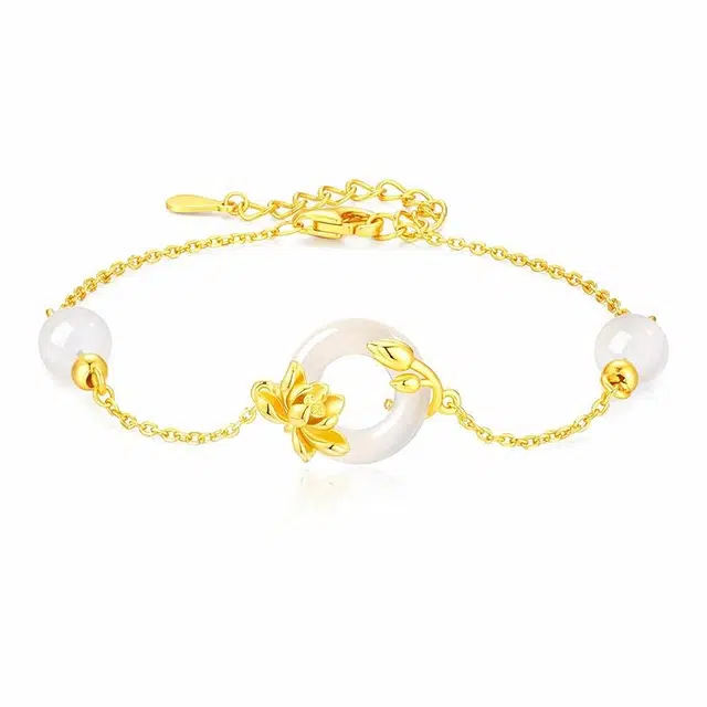 尚仟伊 【招财纳福 好事莲莲】 两世欢莲花平安扣手饰 温柔优雅气质平安顺遂事事如意#好运天然 玉髓 手链 女款