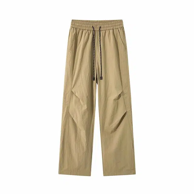 颂希尔 美式宽松纯色系带休闲裤 男女同款