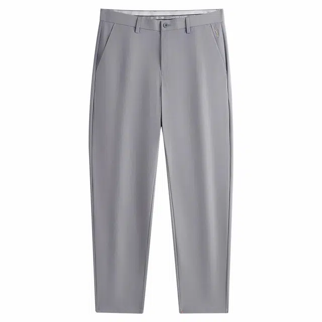 与狼共舞 四面弹冰丝肌理垂顺格纹透气纯色柔软轻薄休闲裤 男款 蓝灰