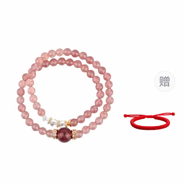 东方翡翠 做个富婆 双圈旺桃花招财 早日脱单 前程似锦 新中式国潮风高级感气质百搭#好运 草莓晶 手串 女款