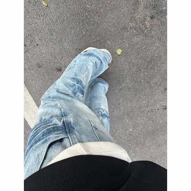 佐菲利 美式高街复古水洗做旧直筒牛仔裤 男女同款 蓝色