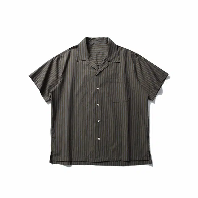 【dme】 纯色经典条纹休闲风格百搭款式舒适面料翻领短袖衬衫 男女同款 咖绿色