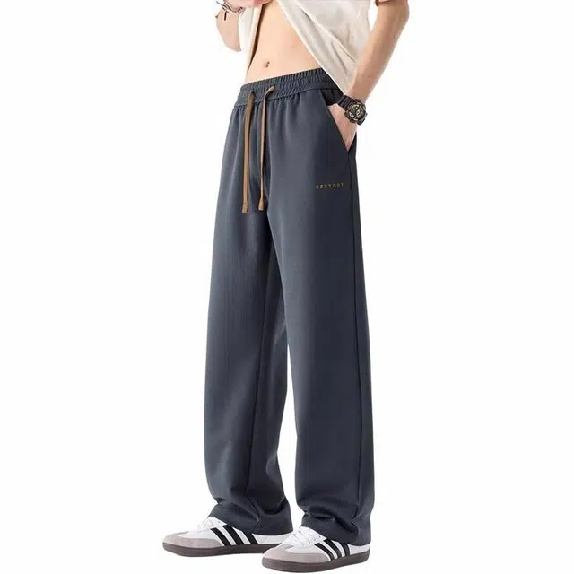 隐狼世家 美式潮牌运动直筒中腰宽松纯色系带长裤休闲裤 男款