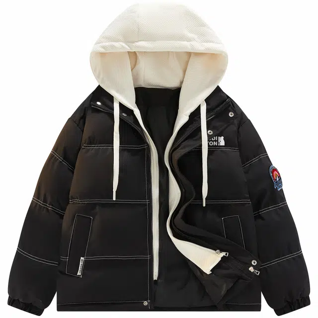 帕丁顿熊 假两件连帽明线装饰小熊贴标宽松休闲防风面包服防寒保暖加厚棉服 男女同款