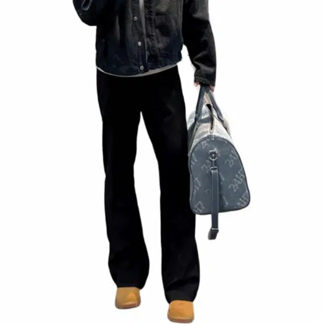 黑马漫画 弯刀微喇垂感直筒高级纯色休闲裤 男女同款 墨黑