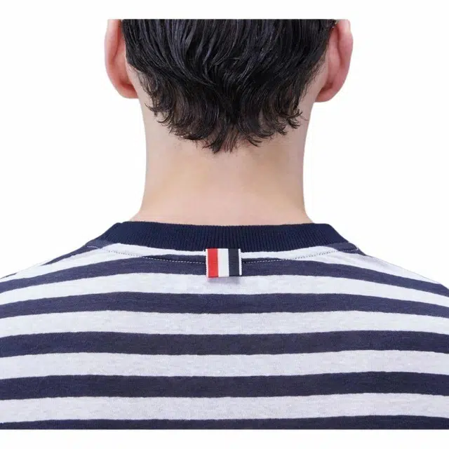 THOM BROWNE Linen Jersey Short Sleeve Striped Pocket Tee T