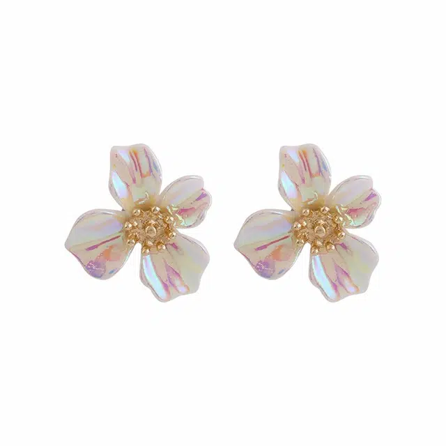 前方大荒野 炫彩流光花朵镭射时尚小众设计甜美迷人日常通勤休闲百搭独特气质精致时髦 树脂 耳环 女款