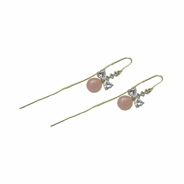 双生恋 蝴蝶结粉色珠珠长款显脸瘦小众设计感百搭时尚精致日常通勤约会轻奢高级感 铜 锆石 耳线 女款