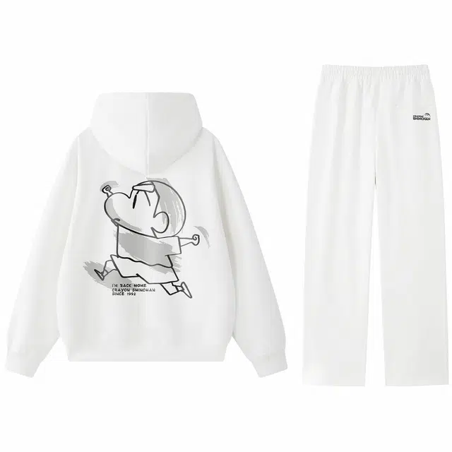 蜡笔小新 卡通小新线稿印花连帽卫衣卡通字母宽松抽绳直筒休闲运动套装 男女同款