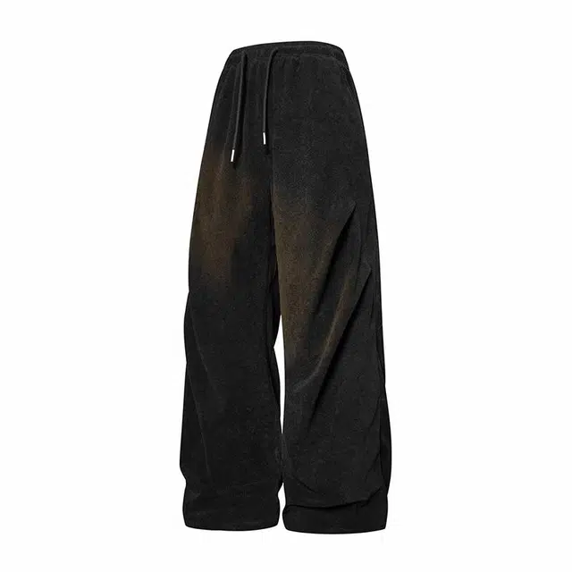 物质公式 刺绣小花弯刀纯棉多口袋直筒工装裤保暖亲肤舒适百搭宽松伞兵裤休闲裤 男女同款 靓黑