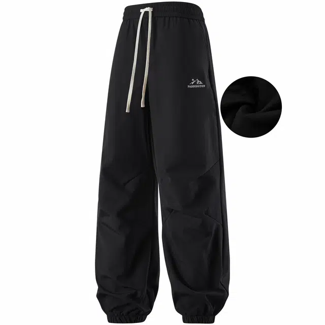 帕丁顿熊 雪山字母刺绣加绒加厚工装户外伞兵休闲裤 男女同款