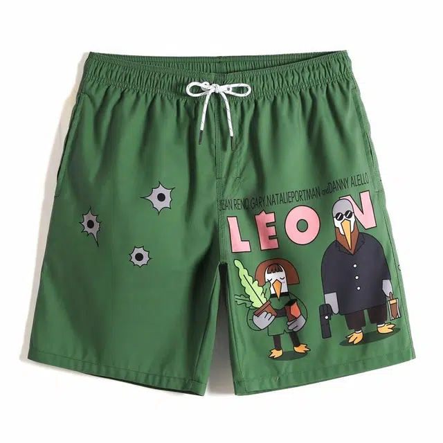 盖浪 卡通动漫字母印花速干宽松沙滩裤 男款 墨绿色