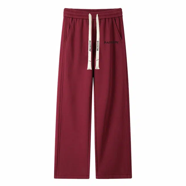 大卫贝肯 美式复古纯色简约字母印花刺绣系带宽松舒适百搭直筒休闲裤 男女同款 安哥拉红